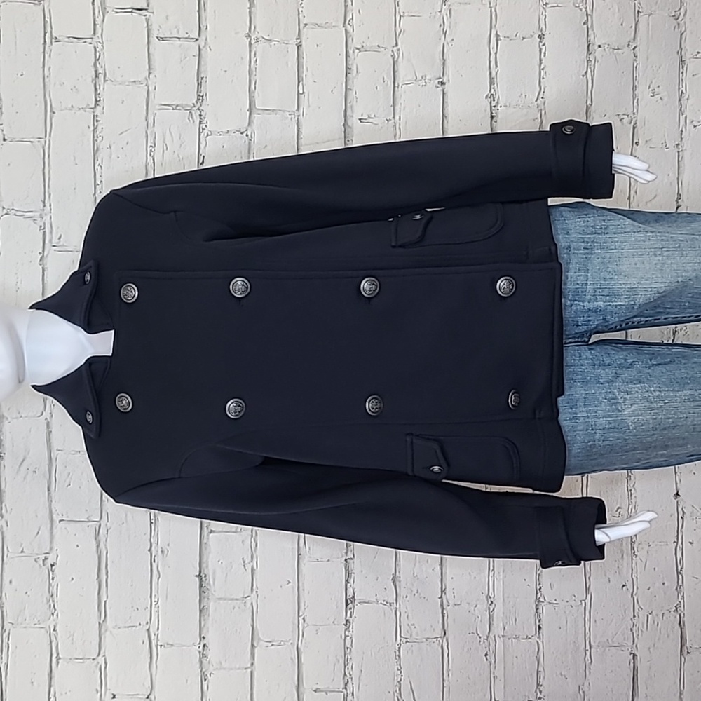 Talbots Cotton Long Sleeve Double Breasted Officer/Military Inspired Jacket Navy